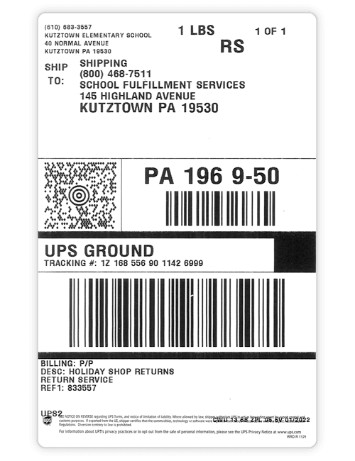 Sample of a UPS return label